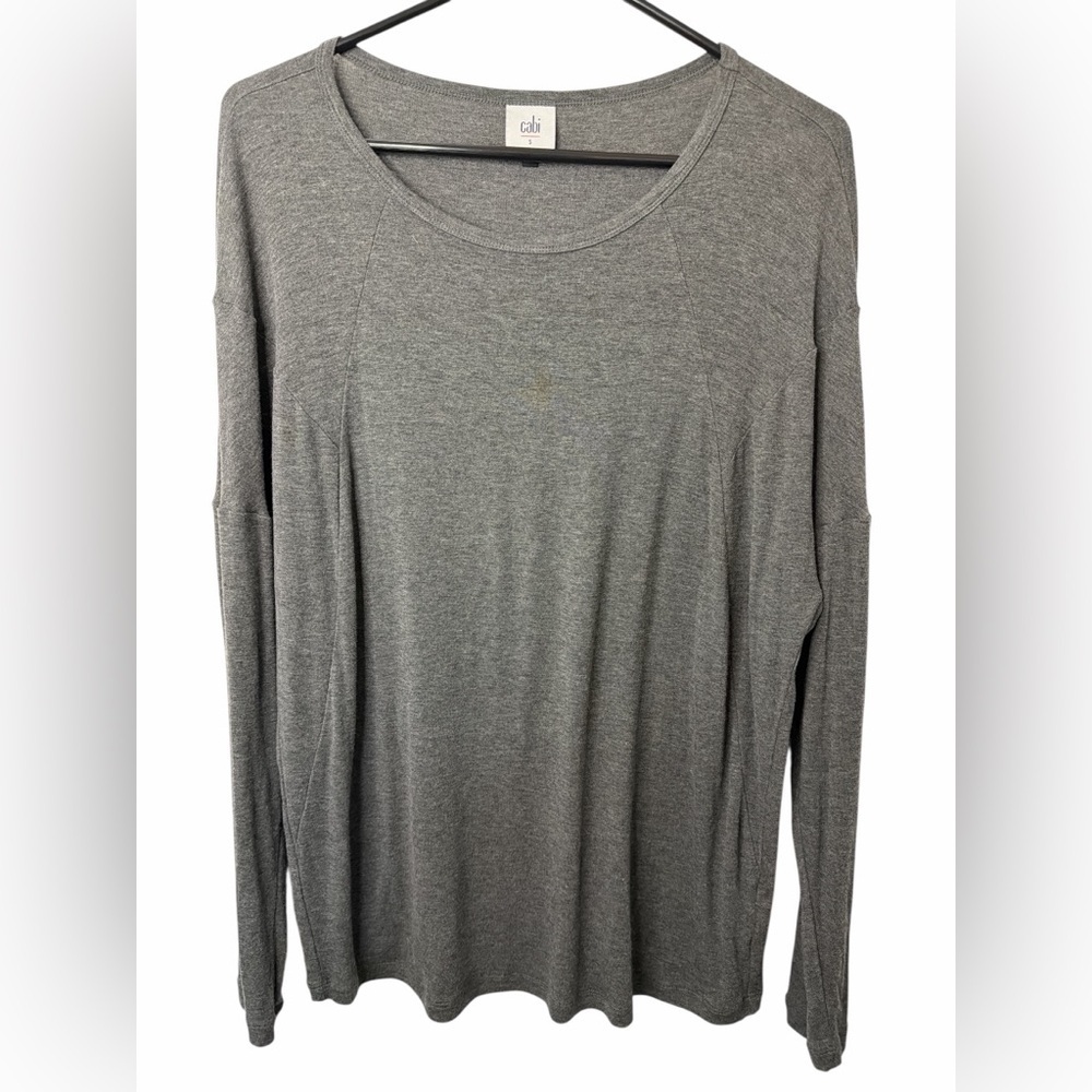 CAbi Sz SMALL Cut Up Tee Dolman Sleeve Tunic Top L/S Gray Stretch #4364 EUC